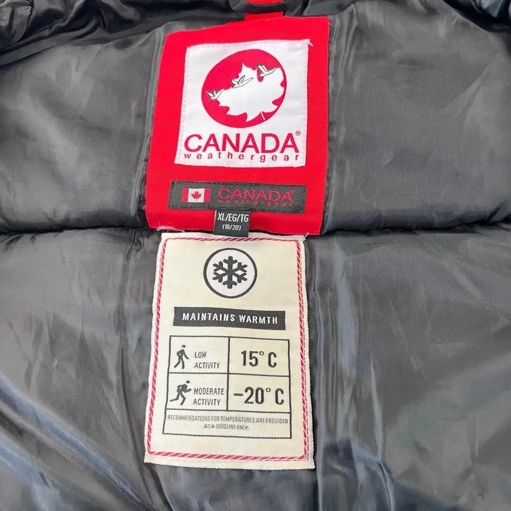 Canada Weather Gear Kids Unisex Black Puffer Coat Parka size XL 18/20